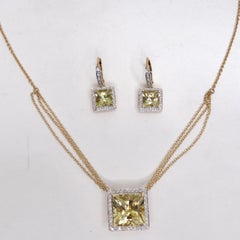 14K Gold Citrine Diamond Necklace and Earrings Set