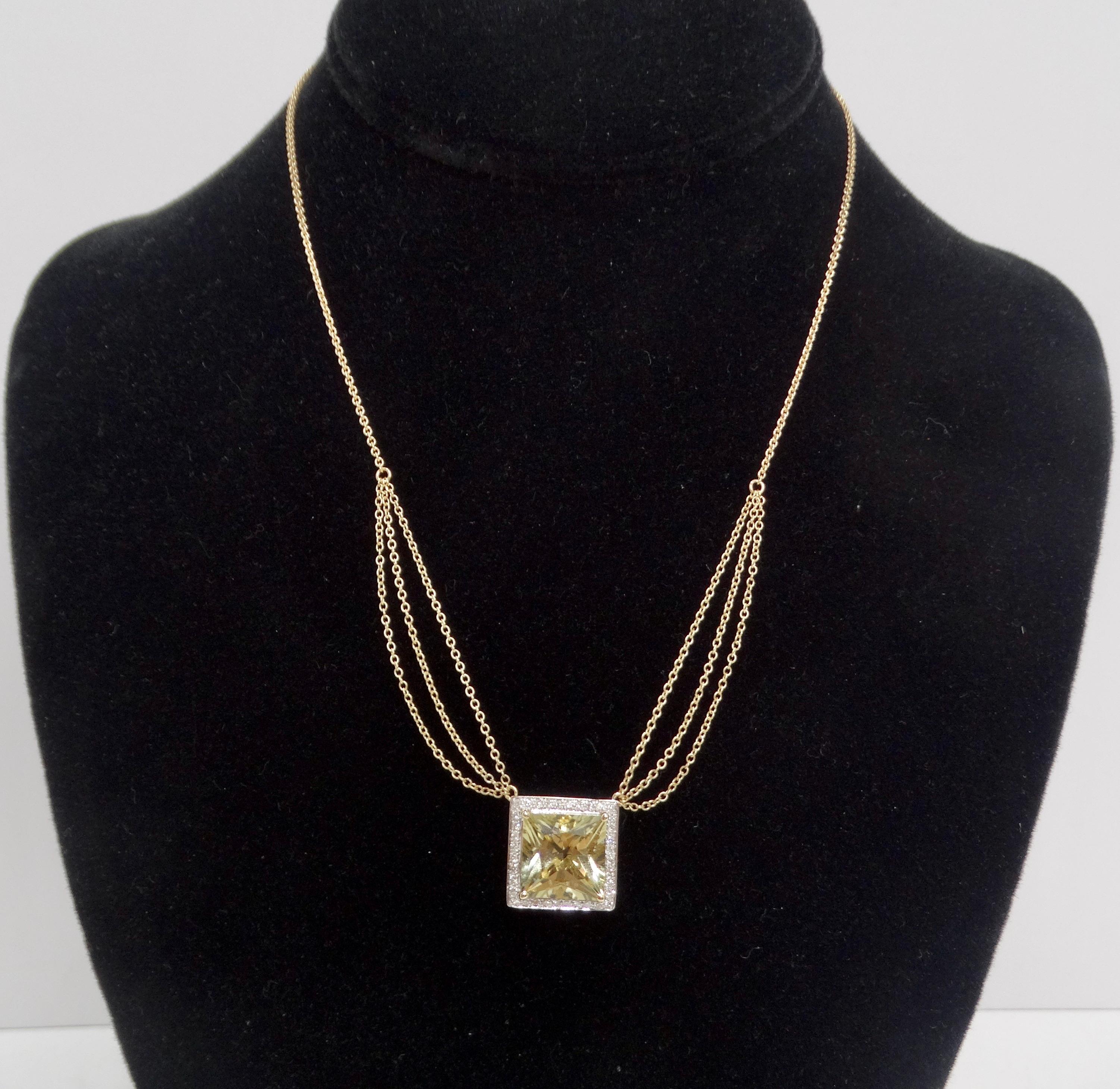 14K Gold Citrine Diamond Necklace and Earrings Set For Sale 2