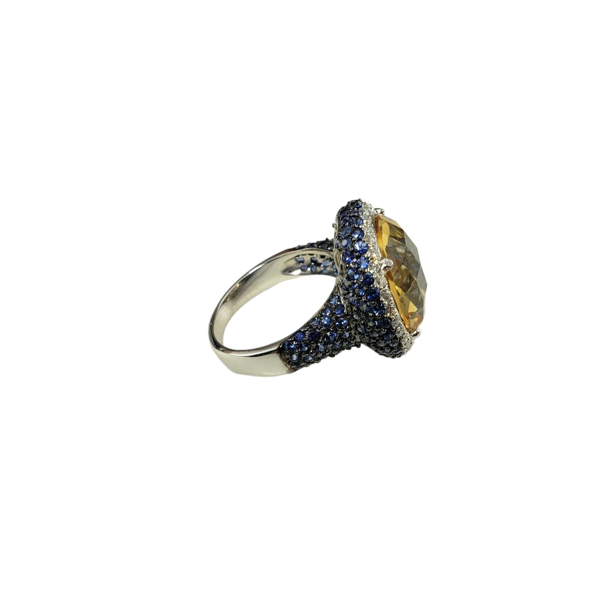 Round Cut 14K Gold Citrine, Diamond, Sapphire Ring Size 7.25 #16339 For Sale