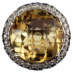 14K Gold Citrine, Diamond, Sapphire Ring Size 7.25 #16339