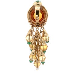 14k Gold Citrine Emerald Diamond & Pearl Large Long Tassel Enhancer Pendant