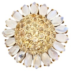 Spilla Girasole in oro 14K con pietra di luna citrina