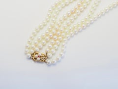 14K Gold Clasp Av. 7mm White Sea Pearl 3 Strand Necklace, 17 inches