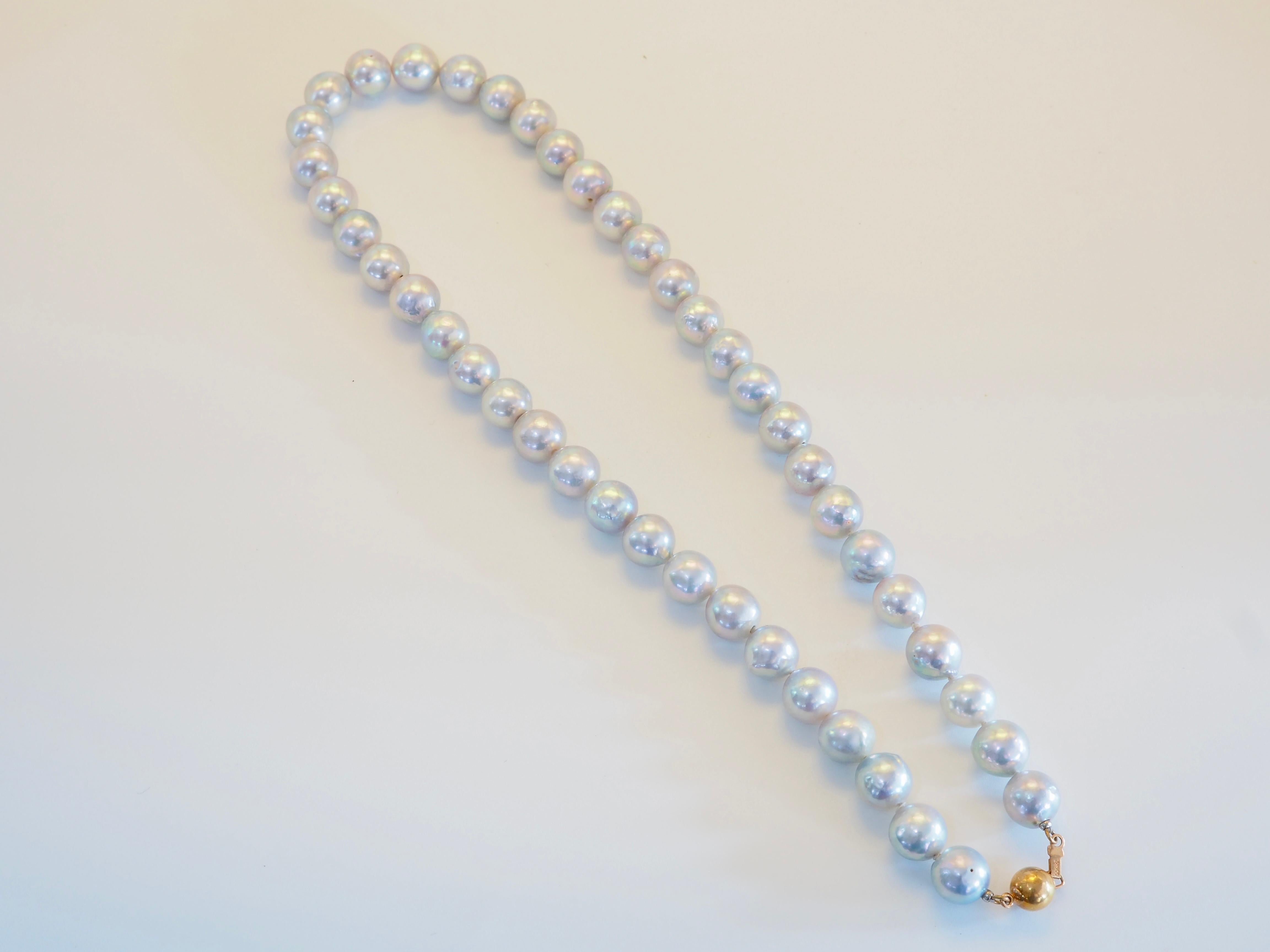 Collar de perlas de mar grises metálicas de 9 mm con cierre de oro de 14 quilates, 17 pulgadas Cuenta en venta