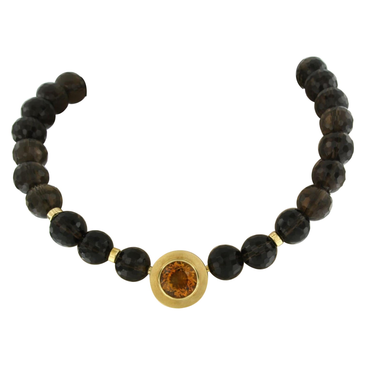 14k gold clasp on a garnet bead necklace with gold centerpiece with citrine For Sale