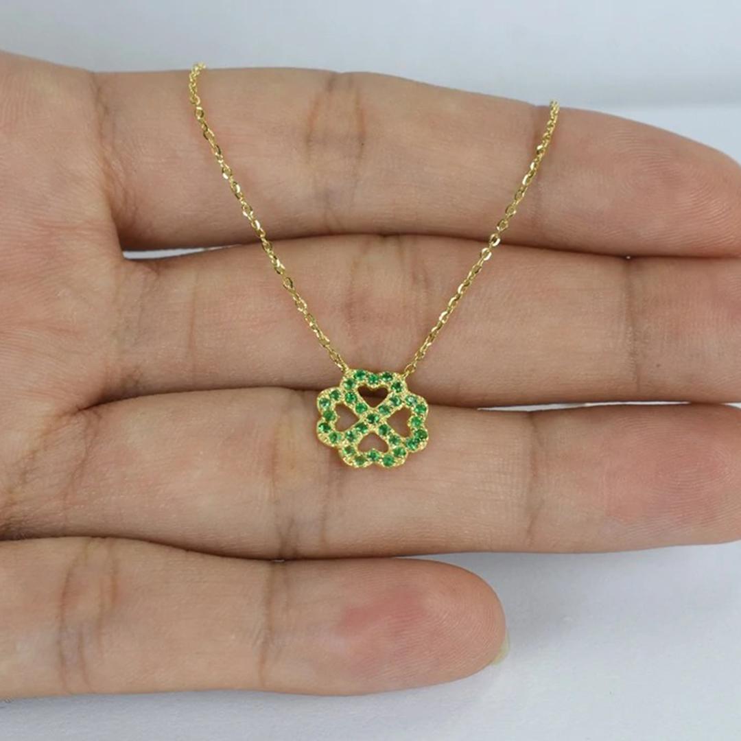 Beautiful Clover Charm Necklace is made of 14k solid gold adorned with natural AAA quality Emerald. 
Available in three colors of gold : White Gold / Rose Gold / Yellow Gold.

Delicate Minimal Necklace is adorned with natural Emerald. Perfect for