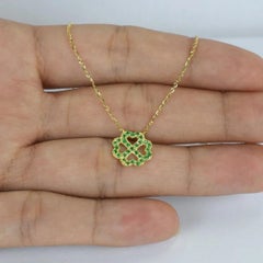 14k Gold Clover Charm Necklace Genuine Emerald Necklace