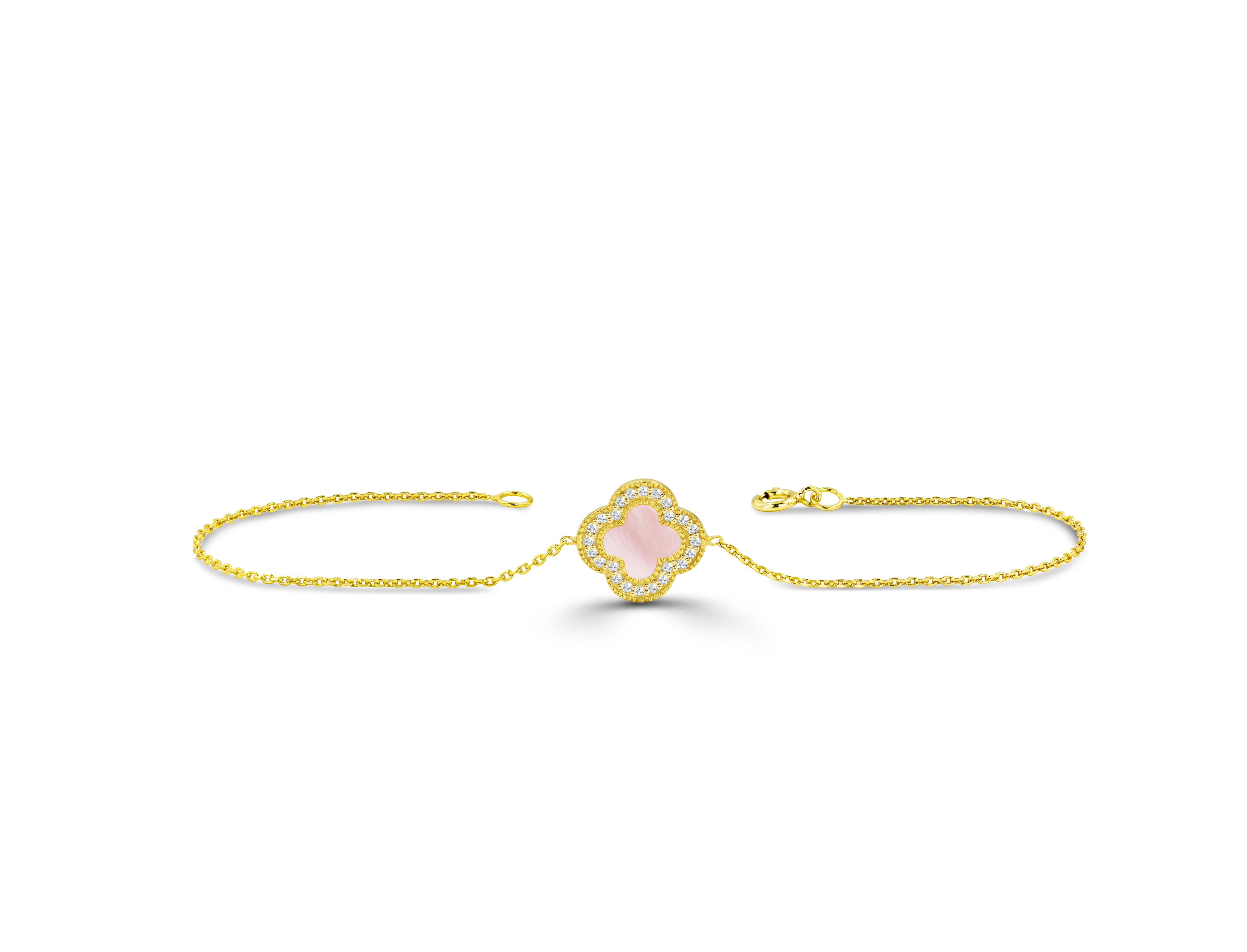 Gold Clover Mother of pearl Bracelet / abalone / Pink MOP / White MOP/ in 10K 14K and 18K Gold. Halo diamond bracelet. Jewelry for her

MOP Bracelet, Tahitian bracelet, Abalone bracelet, White MOP bracelet, Pink MOP Bracelet, Halo diamond bracelet ,