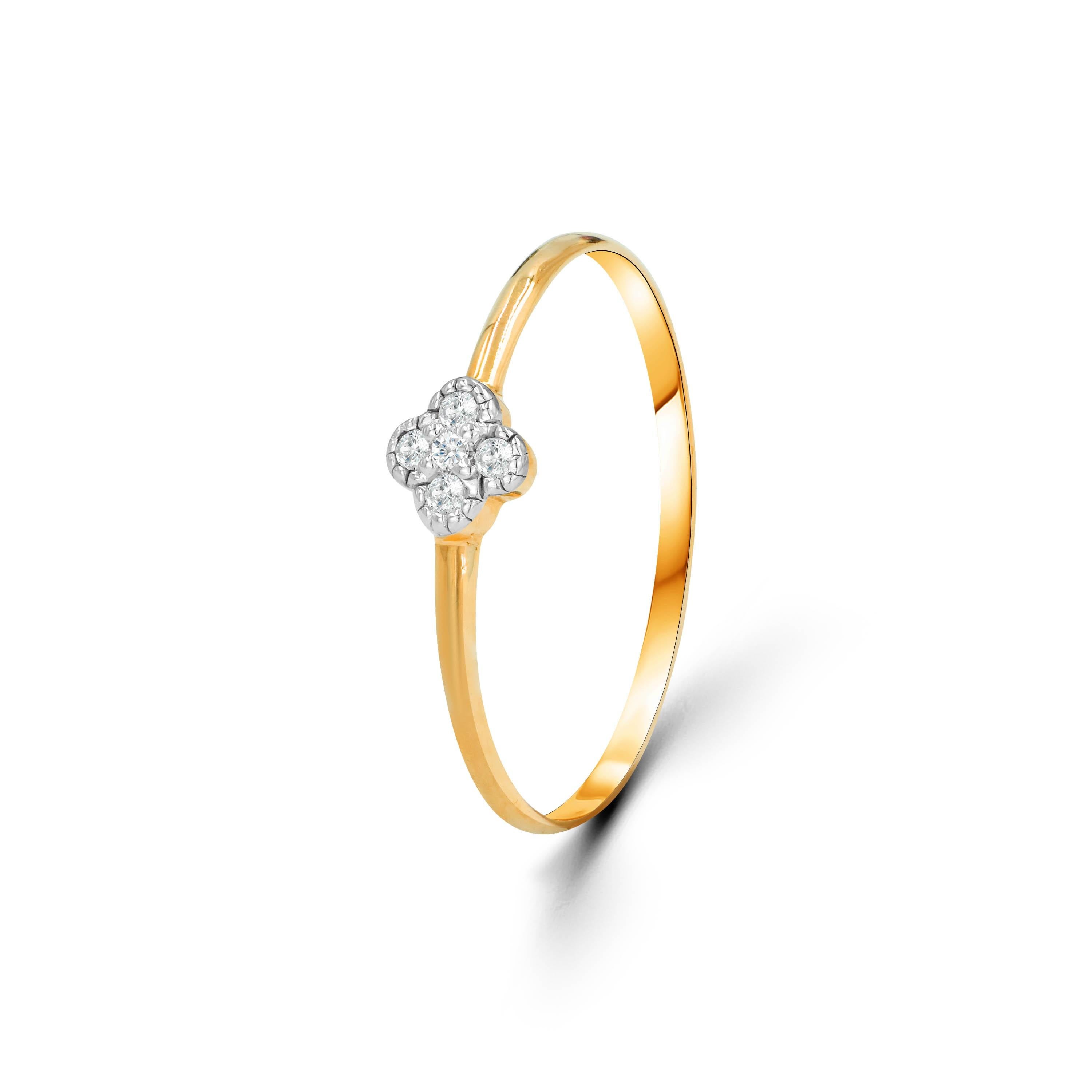 Im Angebot: 14k Gold Kleeblatt-Ring Dainty Minimalistischer Diamantring, stapelbar () 2