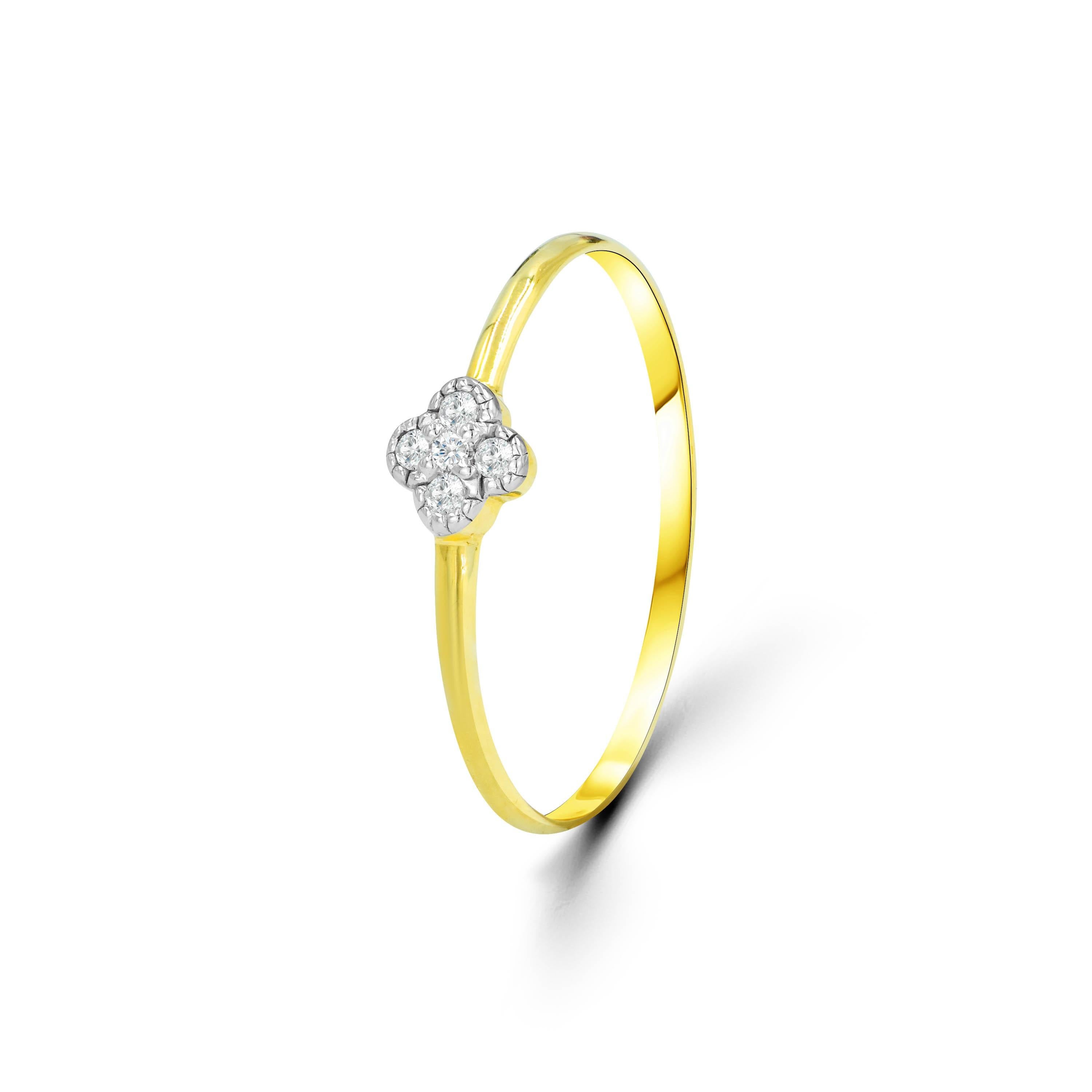 Im Angebot: 14k Gold Kleeblatt-Ring Dainty Minimalistischer Diamantring, stapelbar () 3