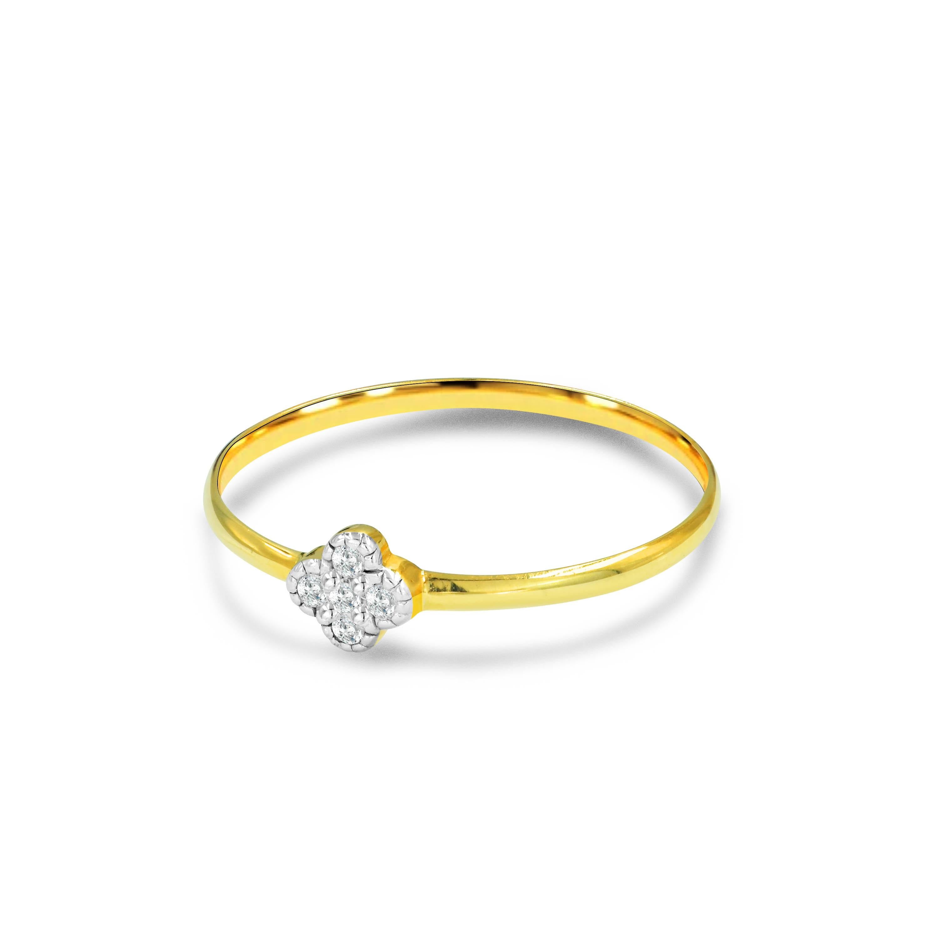 For Sale:  14k Gold Clover Ring Dainty Minimalist Diamond Ring Stackable Ring 5