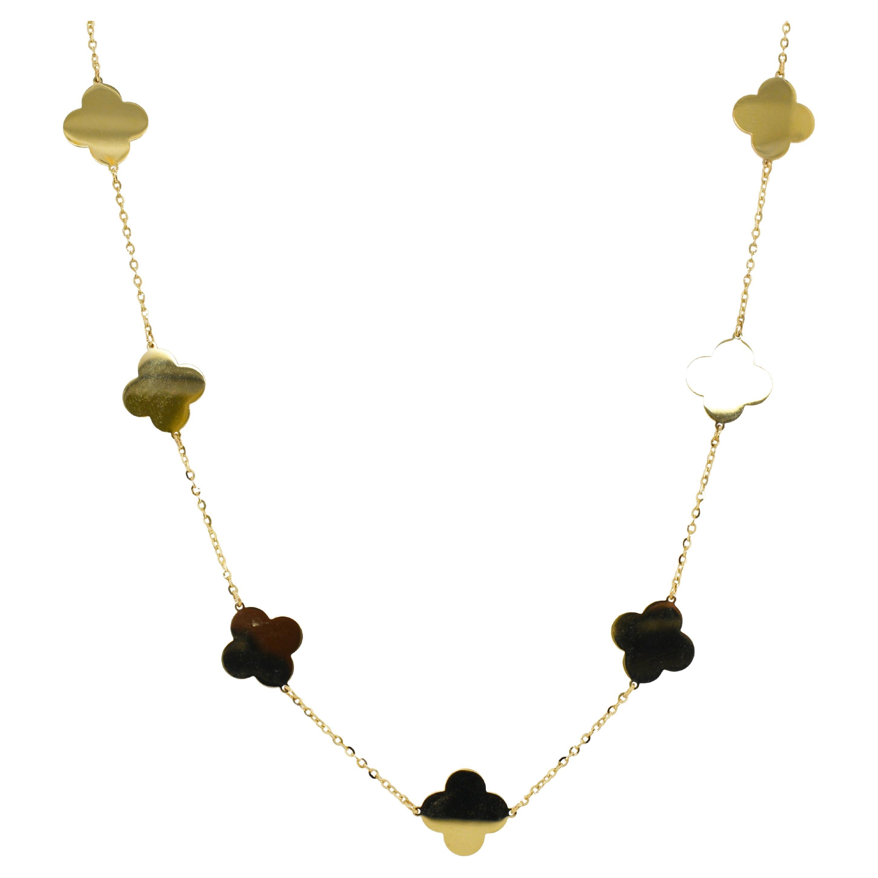 14k Gold Clover Station Necklace For Sale