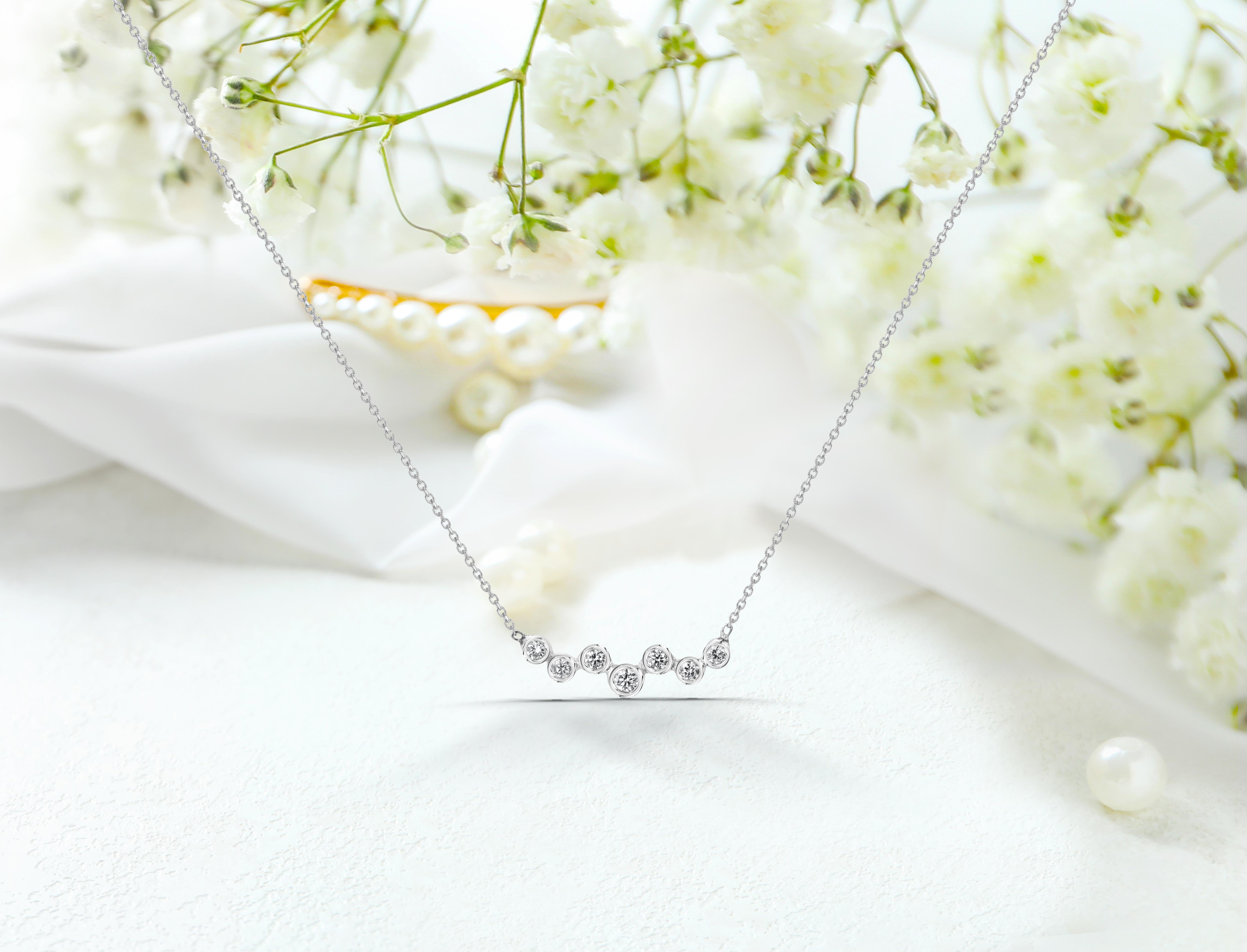 14k Gold Cluster Diamond Necklace Floating Diamond Necklace For Sale 3