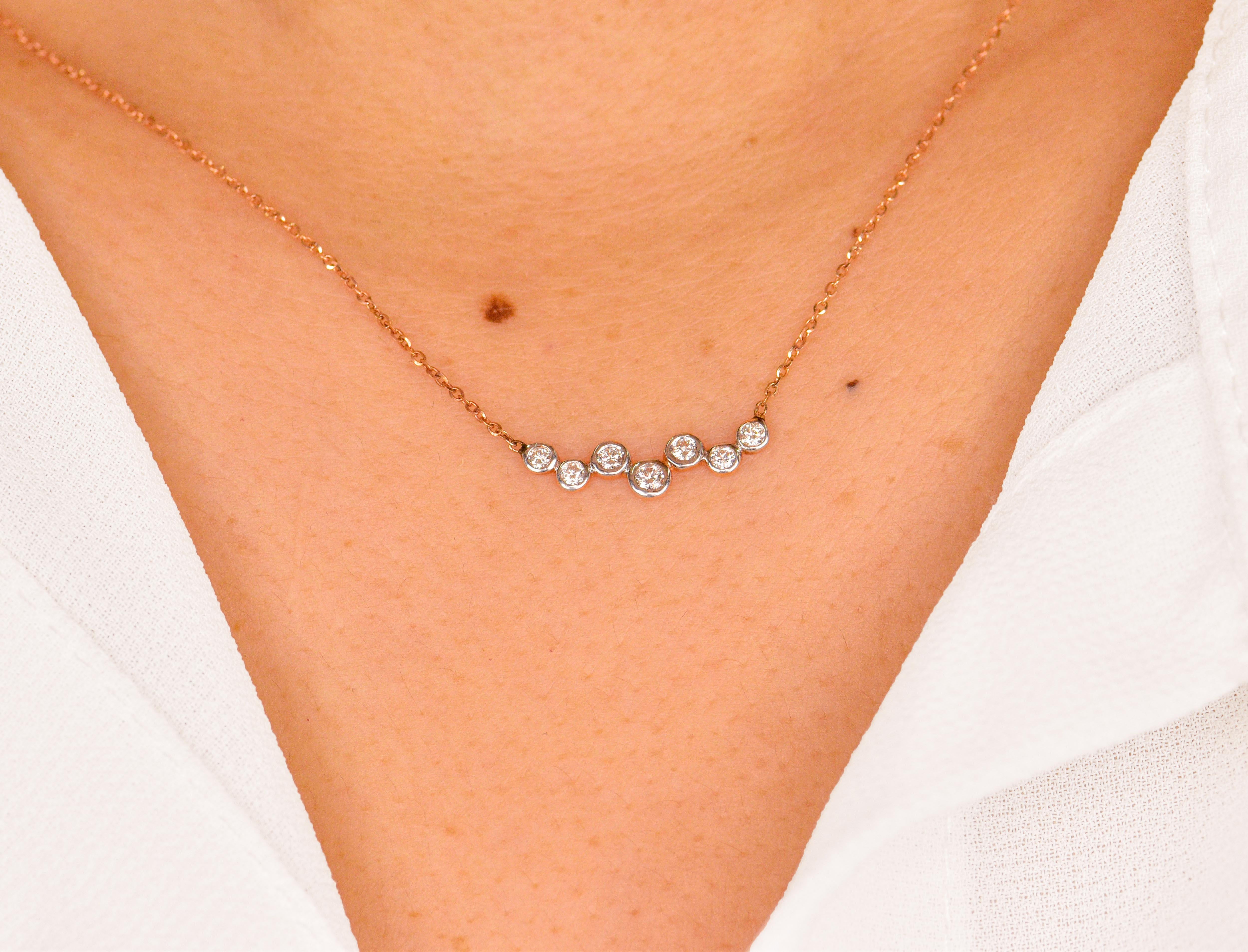 14k Gold Cluster Diamond Necklace Floating Diamond Necklace For Sale 5