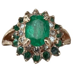 14K Gold Cluster Ring with 1.60ct Emeralds & 0.30ct F VS1 Diamonds