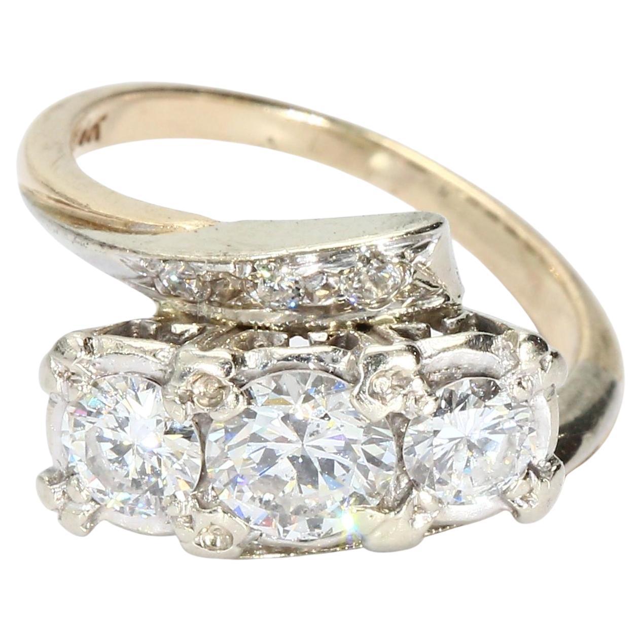 14k Gold Cocktail Ring with 0.6ct Diamond and White Gold Accents