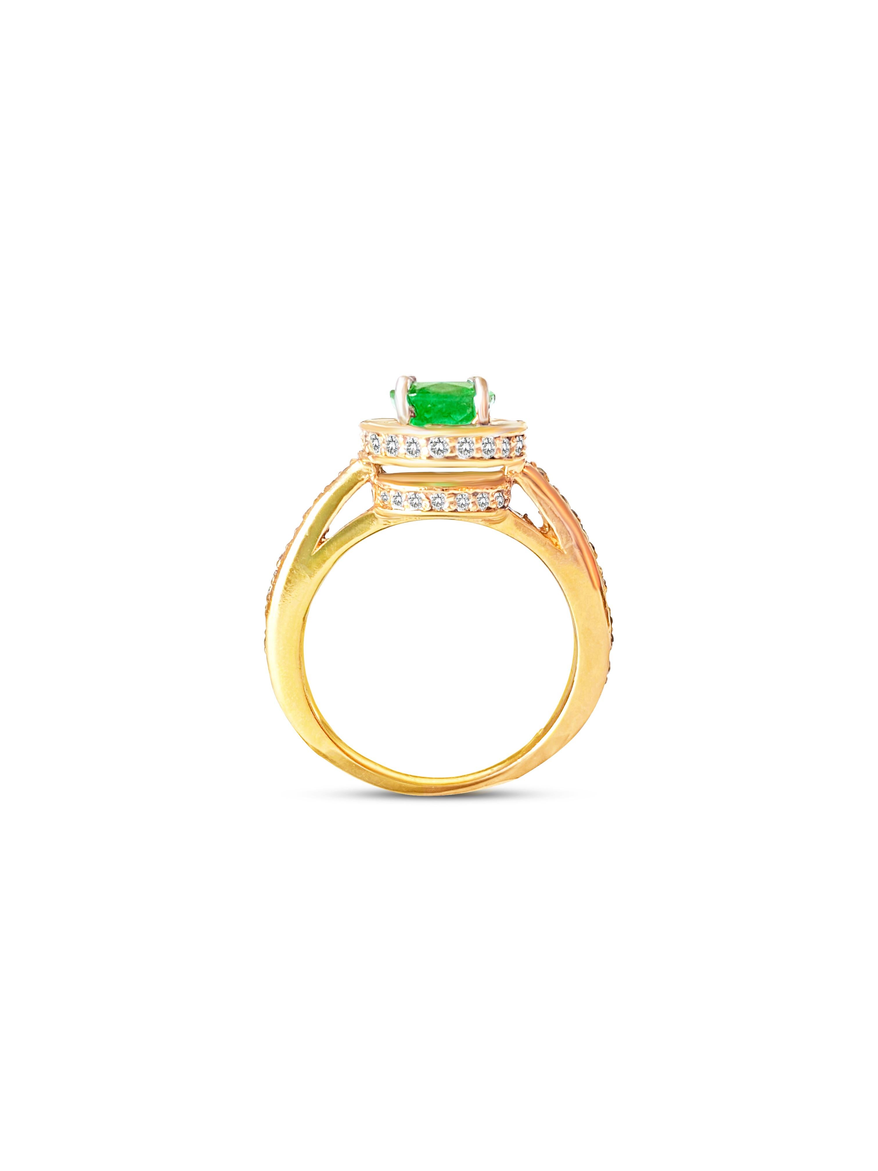 Medieval 14k Gold Colombian Emerald And Diamond Engagement Ring For Sale