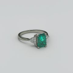 14K Gold Colombian Emerald Ring 0.90ct with Trillion Natural Diamonds 0.55ct