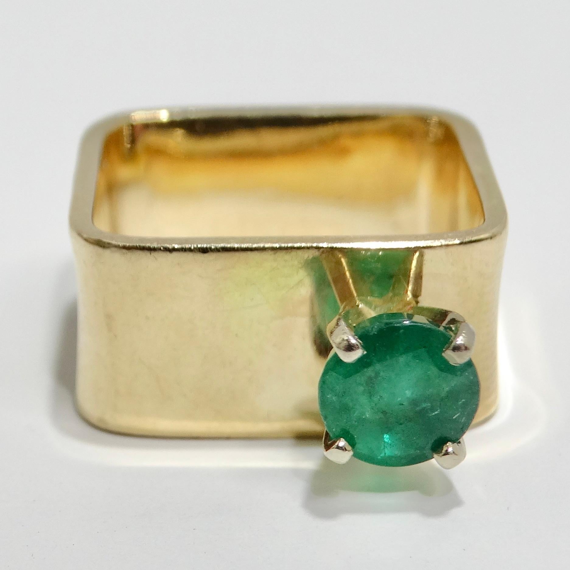 14K Gold Colombian Emerald Square Cocktail Ring For Sale 4