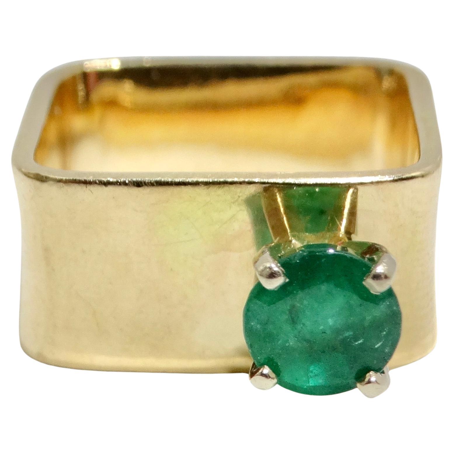 14K Gold Colombian Emerald Square Cocktail Ring For Sale