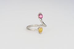 14k Gold Ring with Red Garnet, Yellow Sapphire and Diamonds