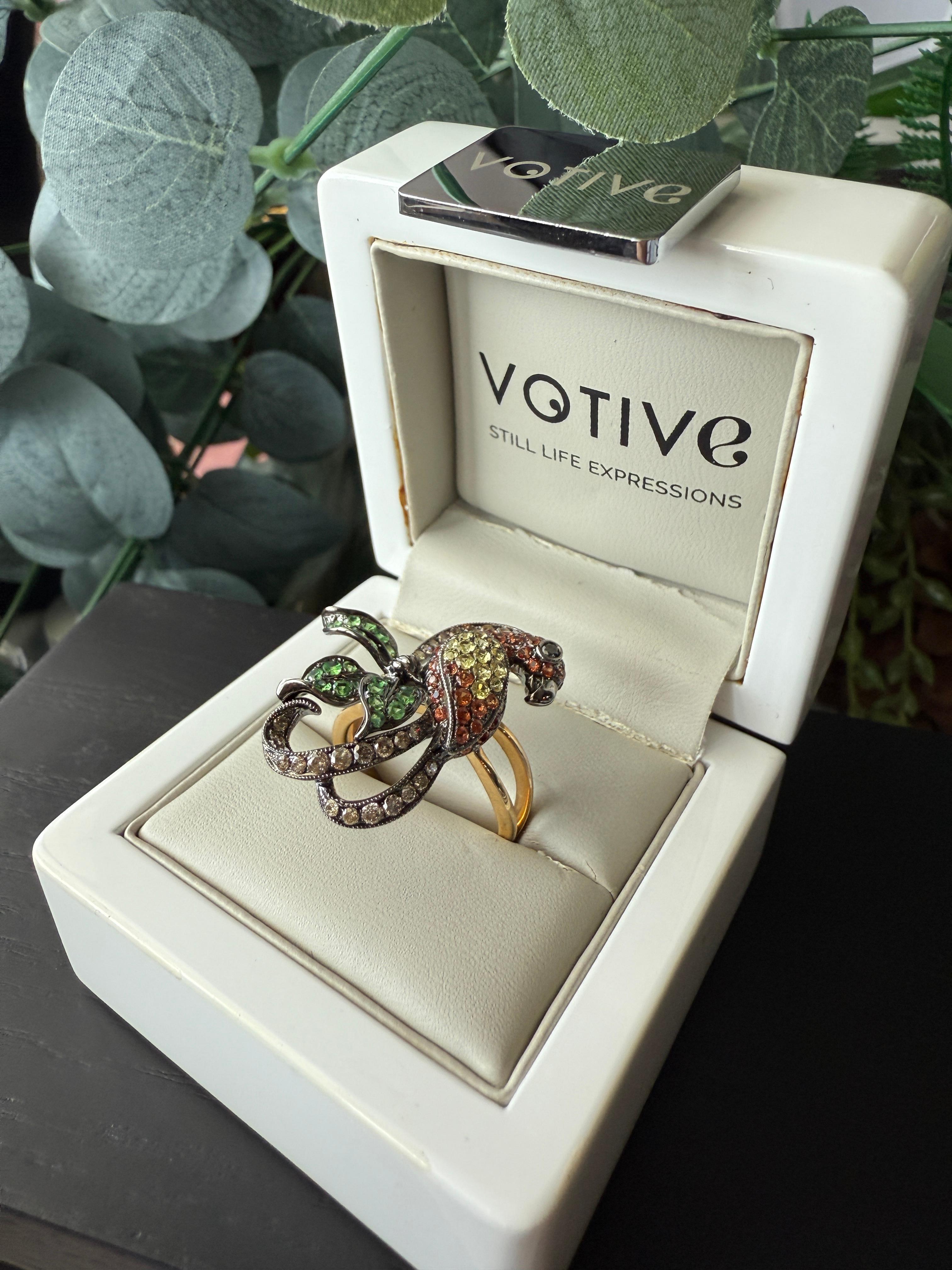 14K Gold Colourful Parrot Ring with Diamonds, Garnets and Sapphires For Sale 2