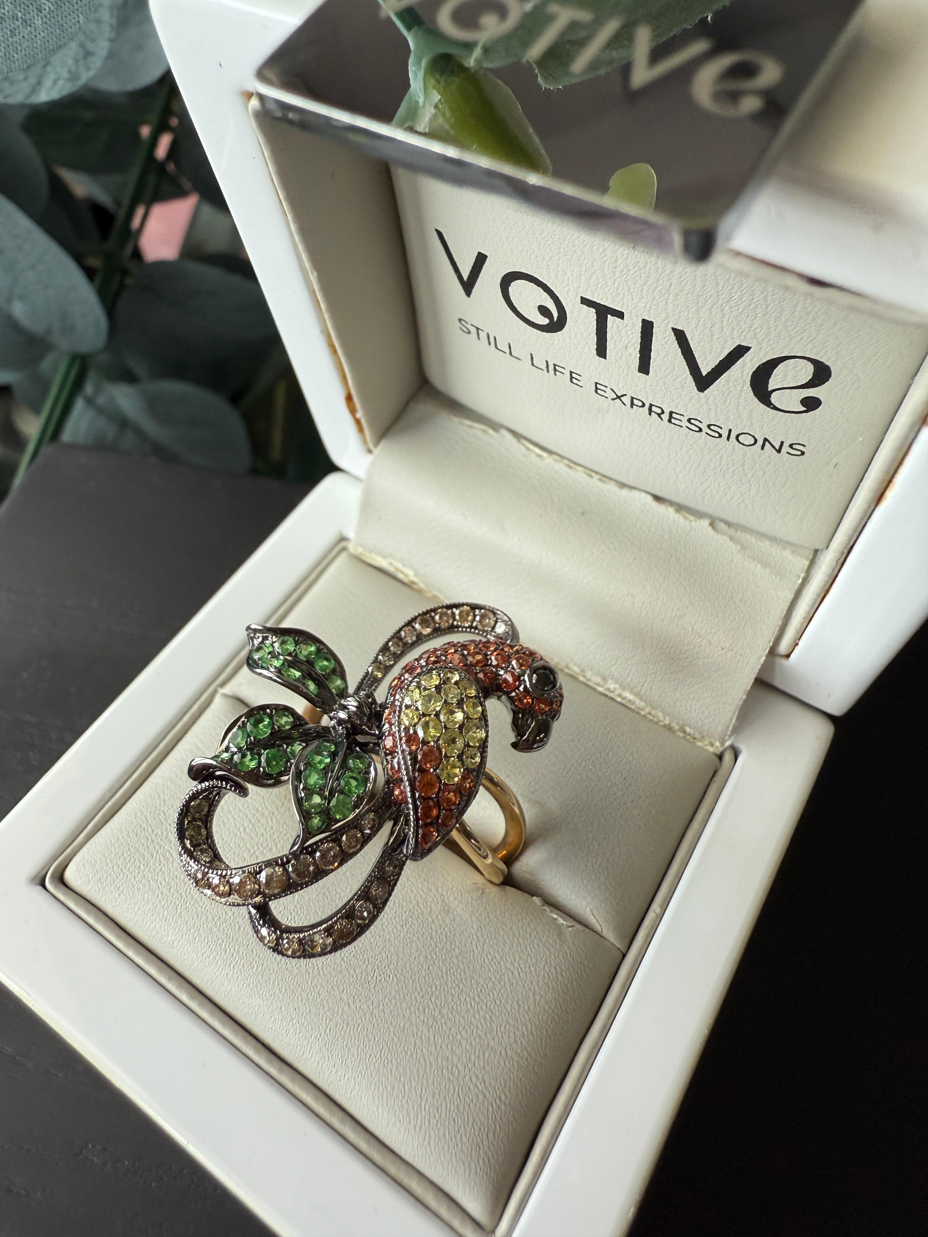 14K Gold Colourful Parrot Ring with Diamonds, Garnets and Sapphires For Sale 3