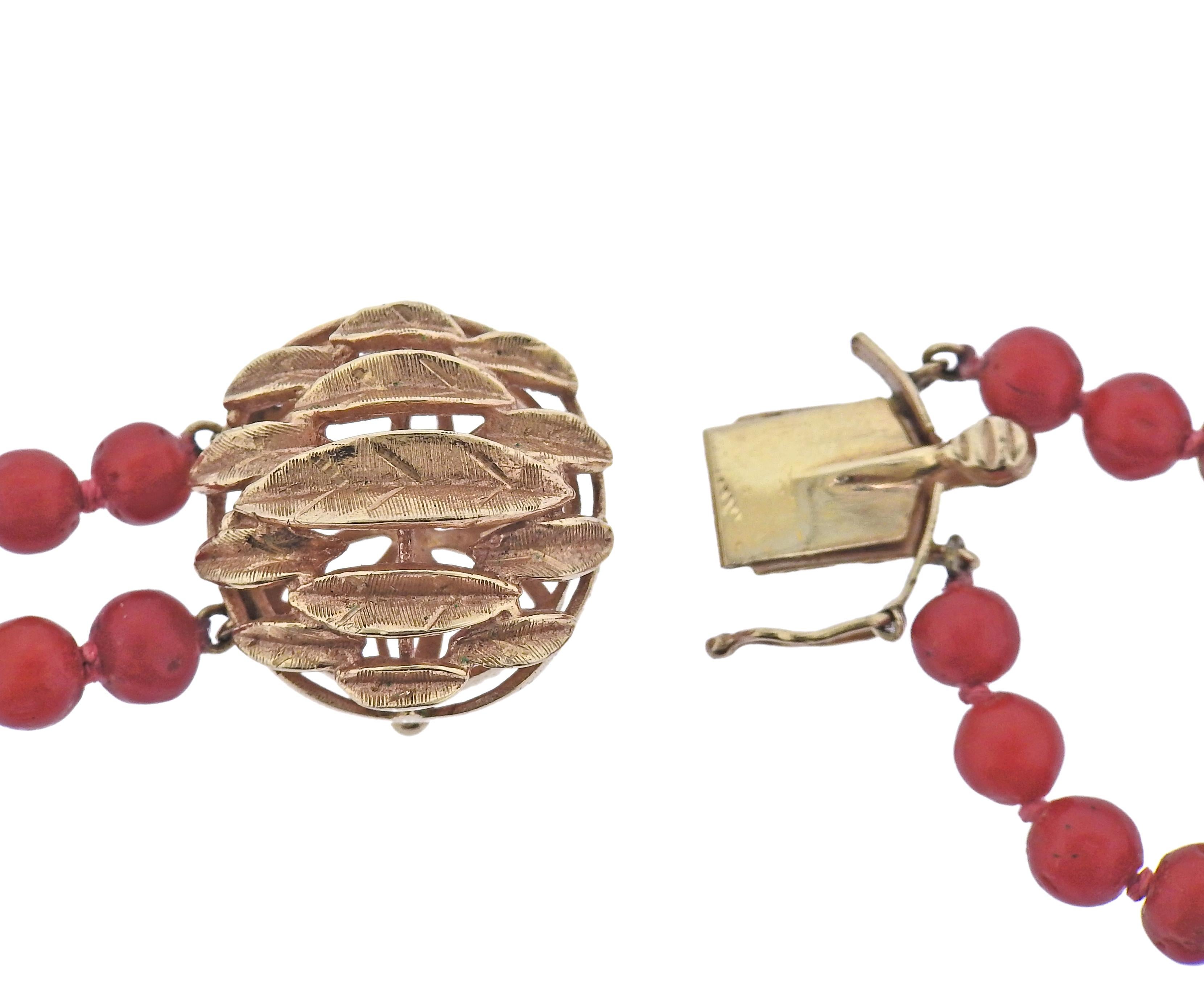Round Cut 14k Gold Coral Bead Necklace