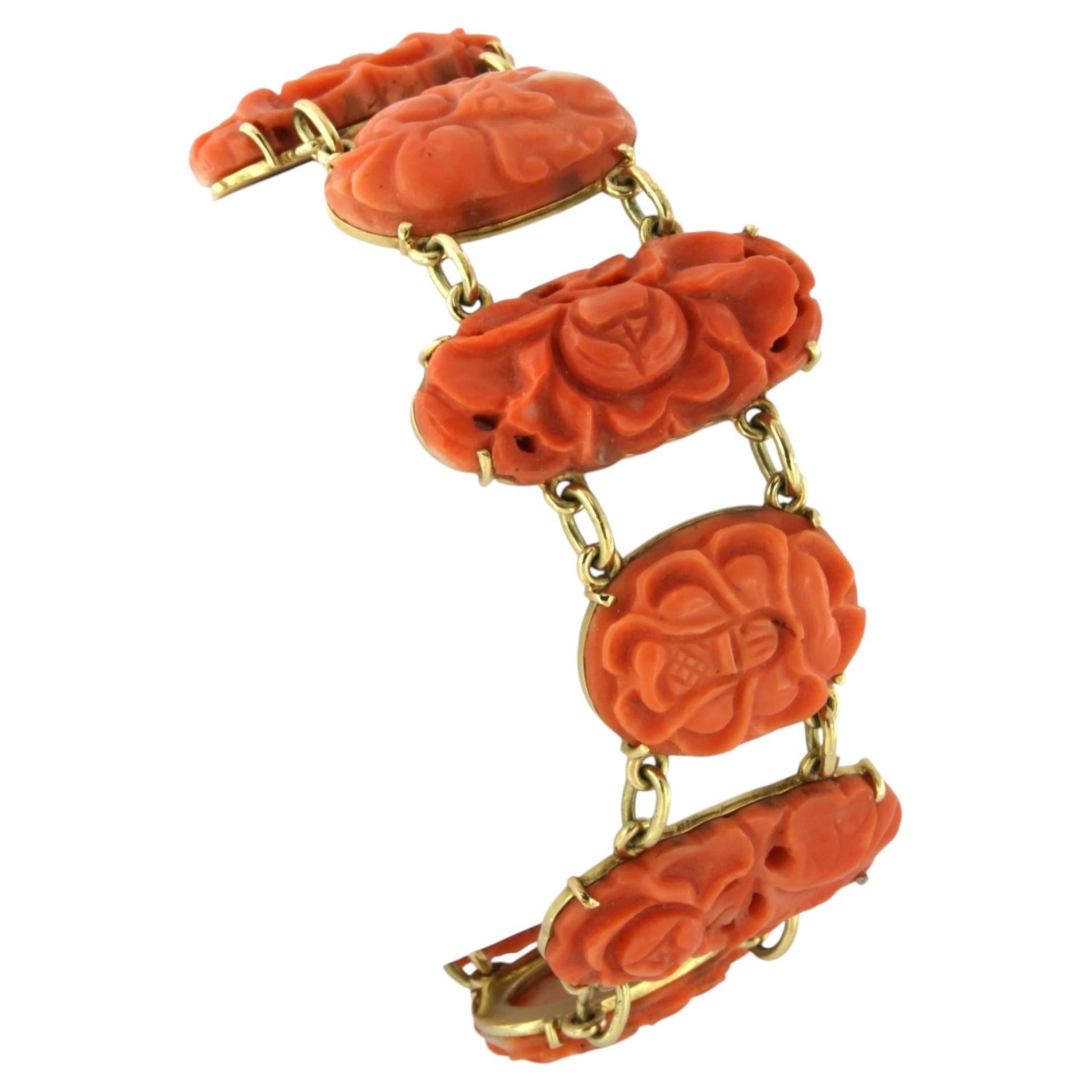 14k Gold Coral Flower Carving Bracelet, Modern Design, Netherlands