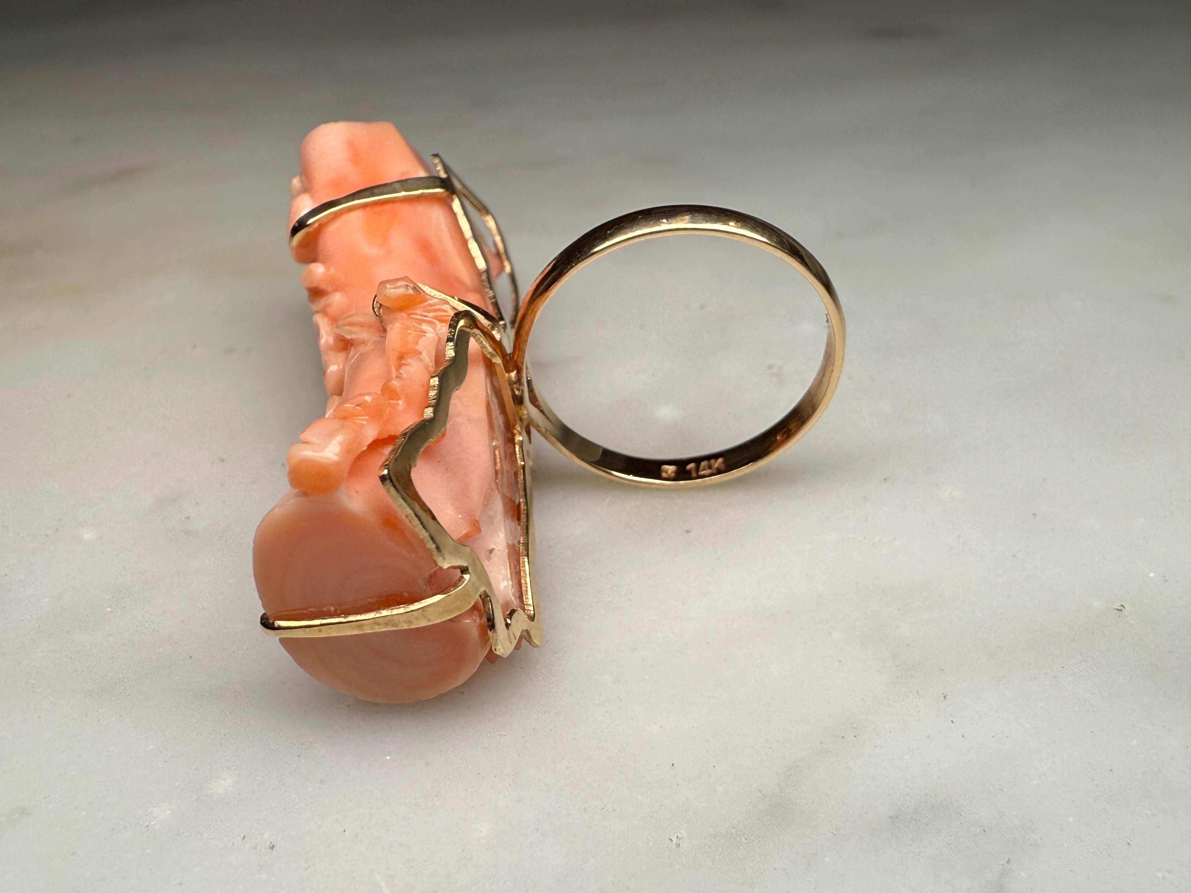 Grezzo Anello di corallo in oro 14K in vendita