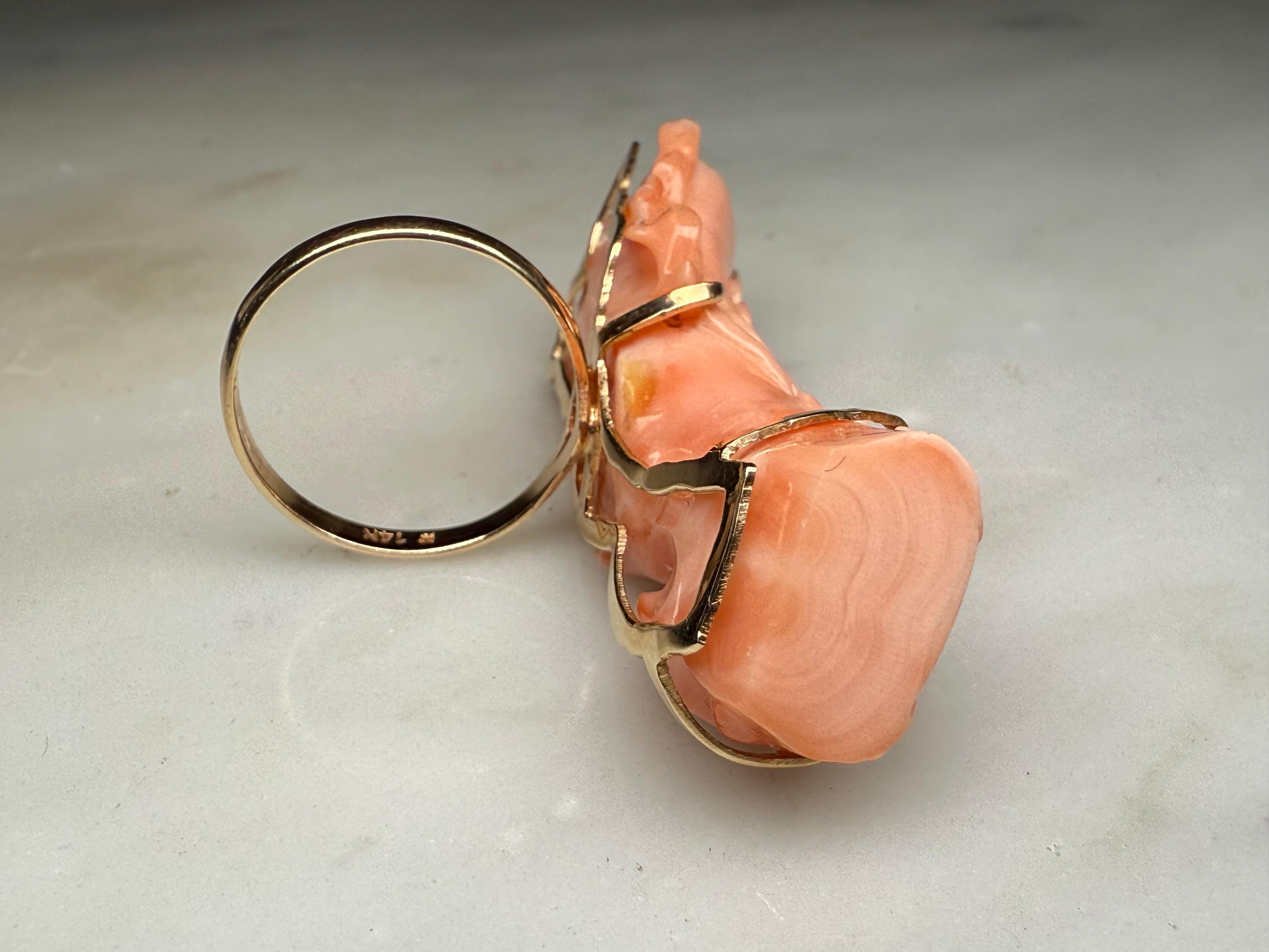 Anello di corallo in oro 14K In condizioni buone in vendita a Guaynabo, PR