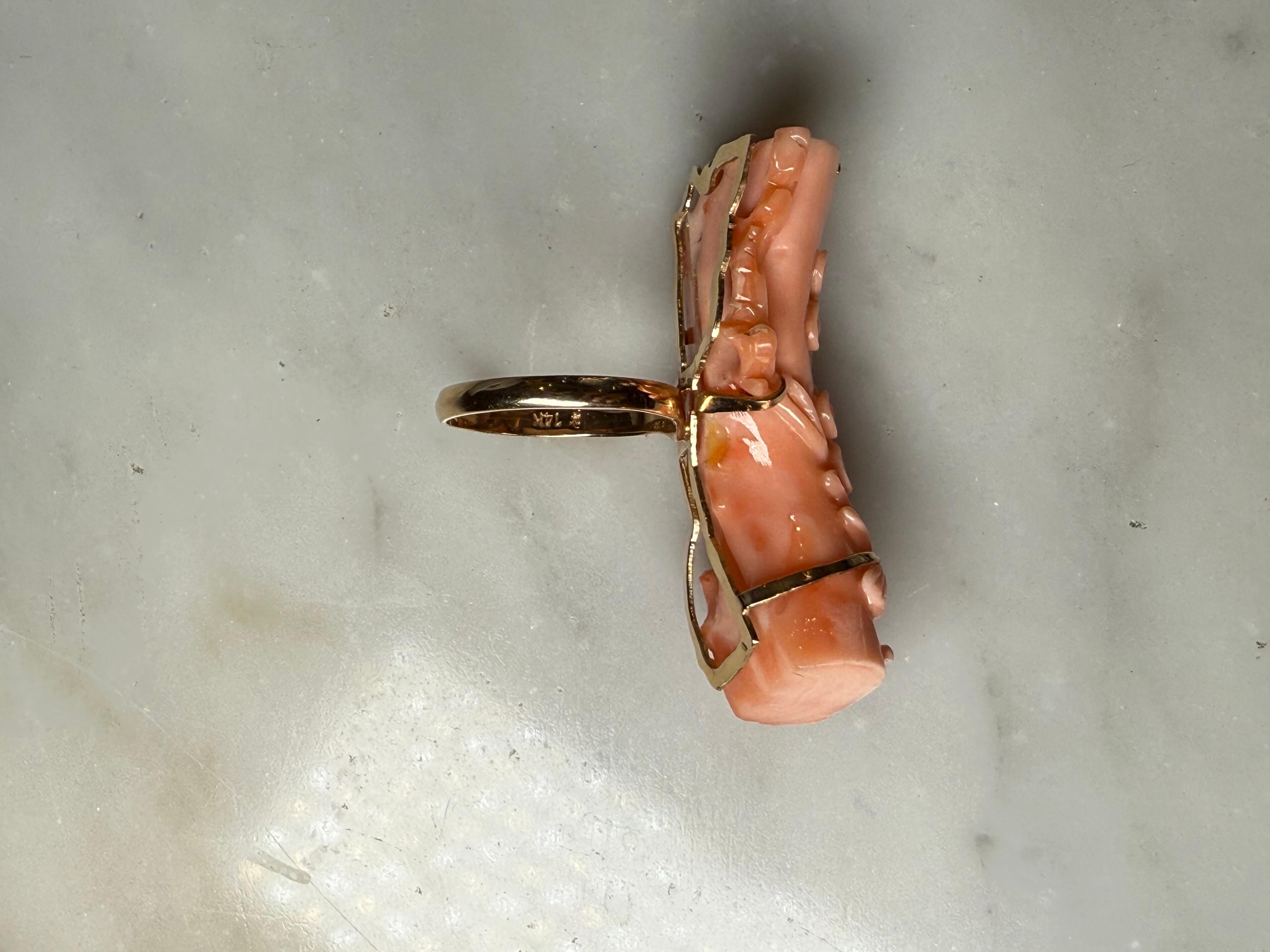 da uomo o donna Anello di corallo in oro 14K in vendita