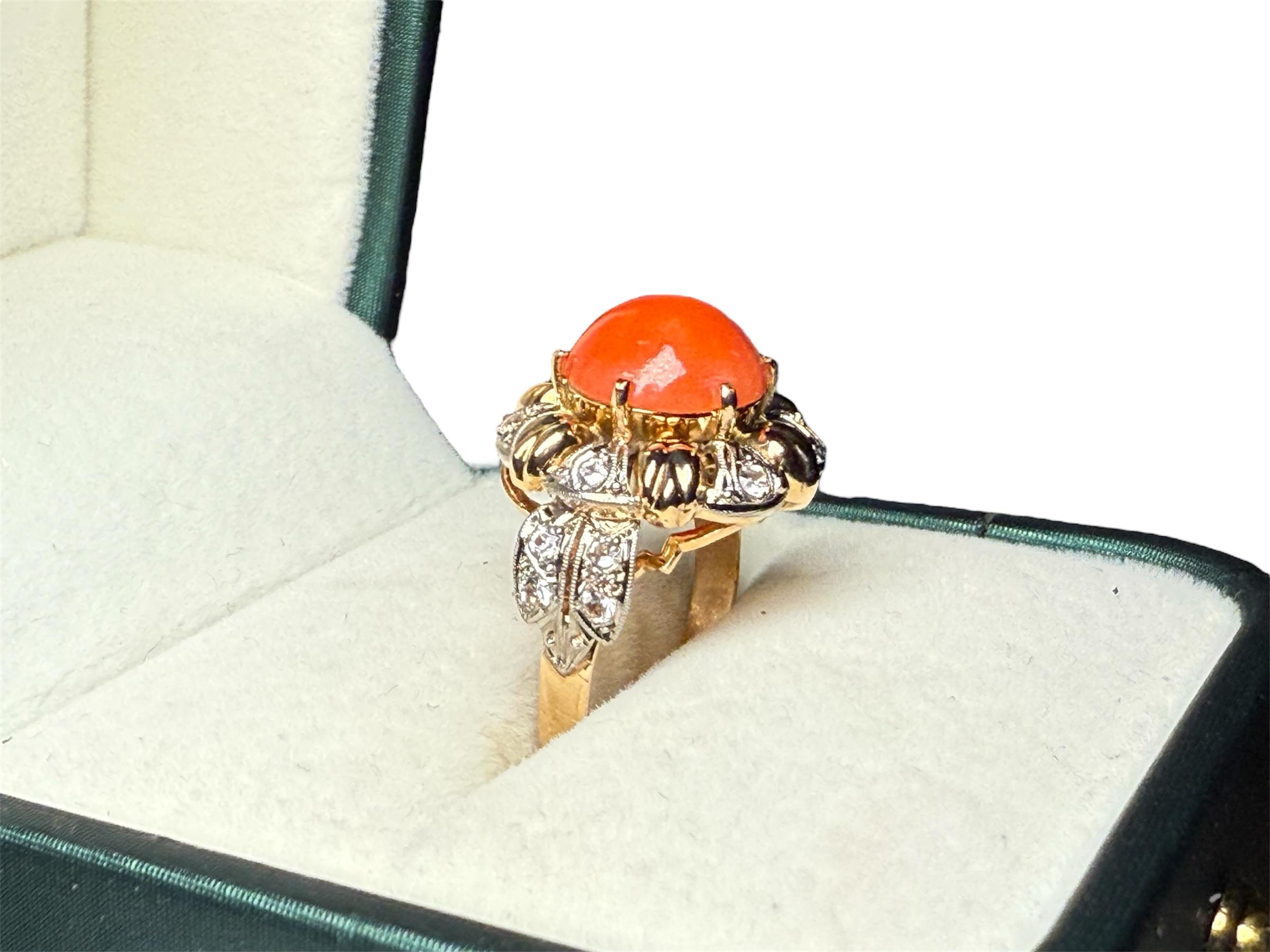 14K Gold Koralle Saphir Ring im Angebot 4