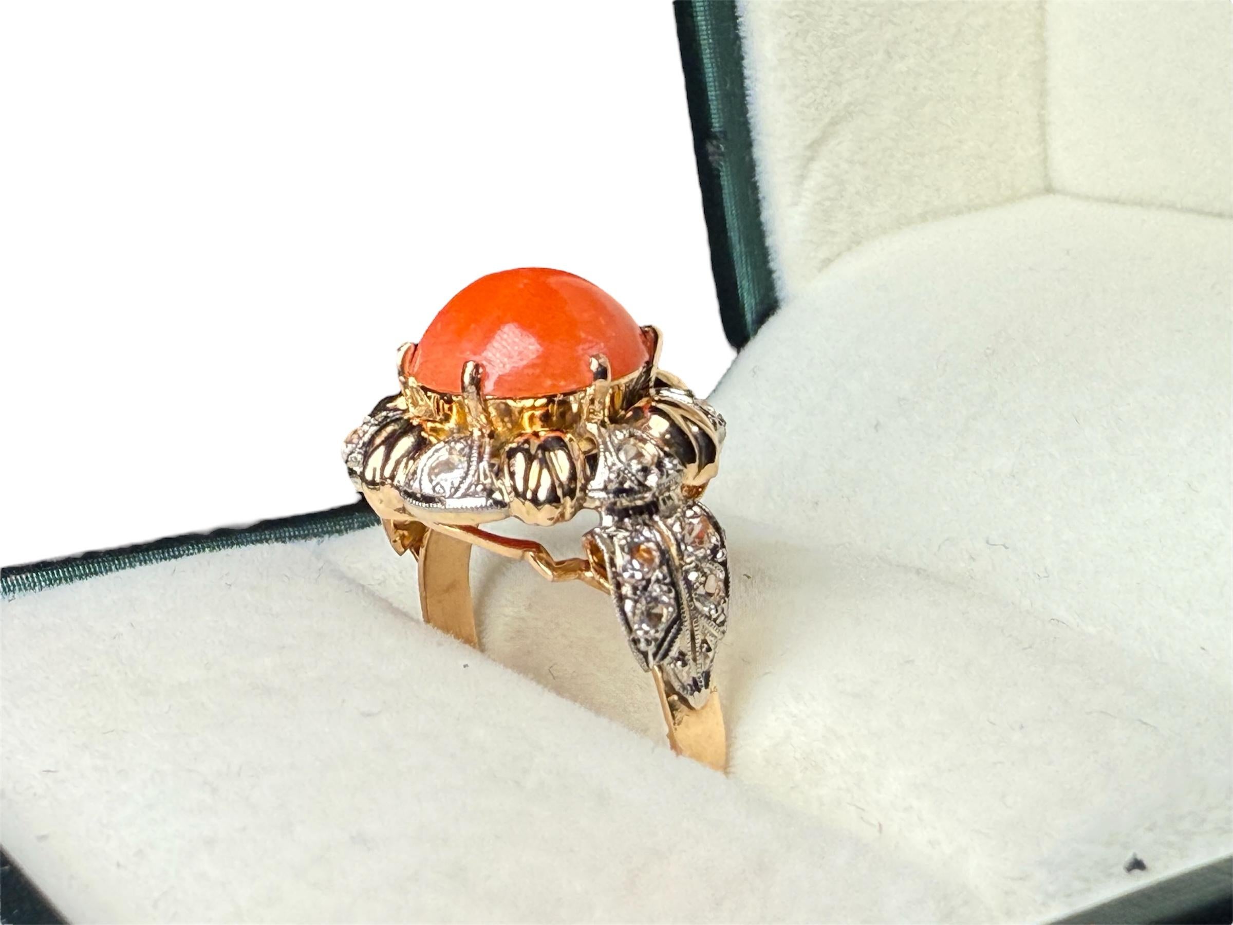 14K Gold Koralle Saphir Ring im Angebot 5