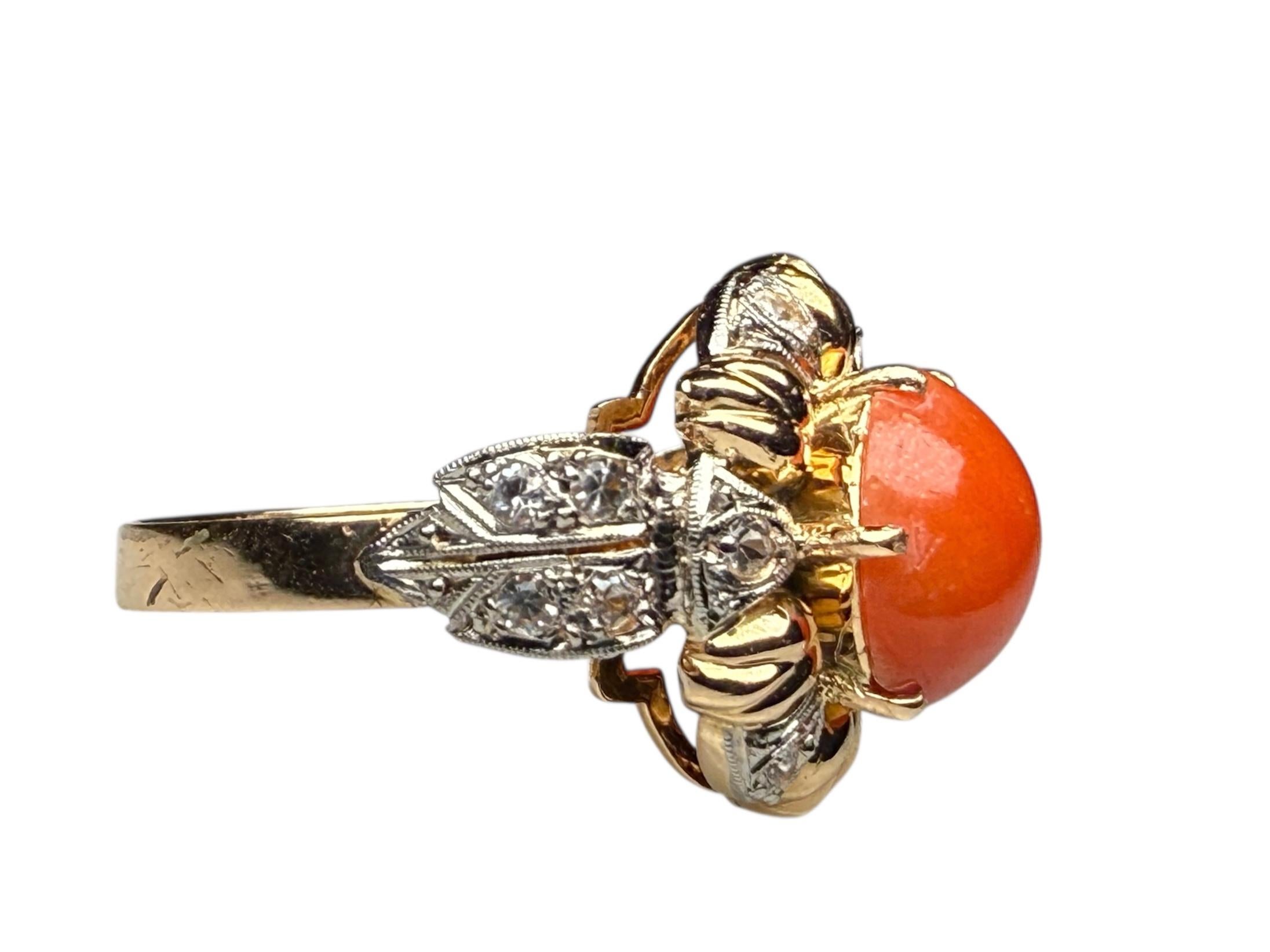 14K Gold Koralle Saphir Ring im Angebot 7