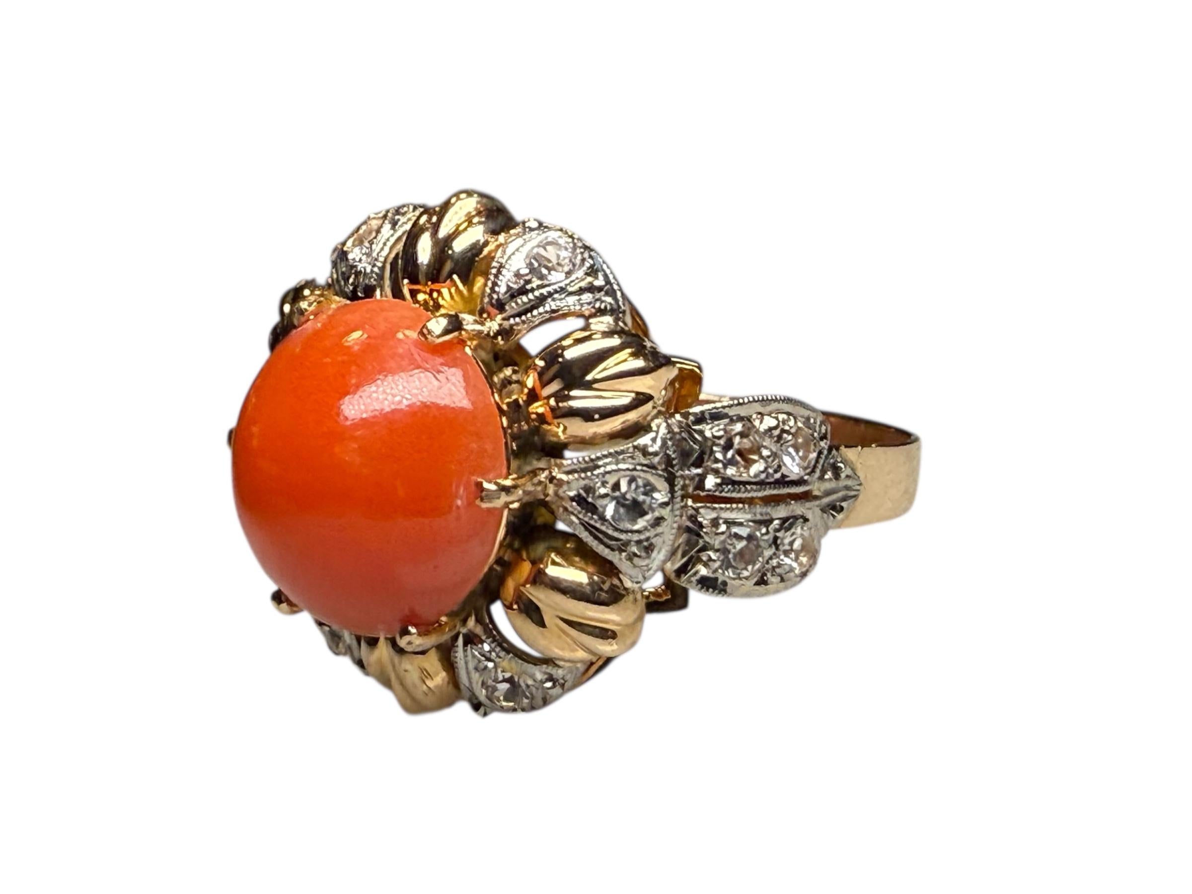 14K Gold Koralle Saphir Ring im Angebot 8