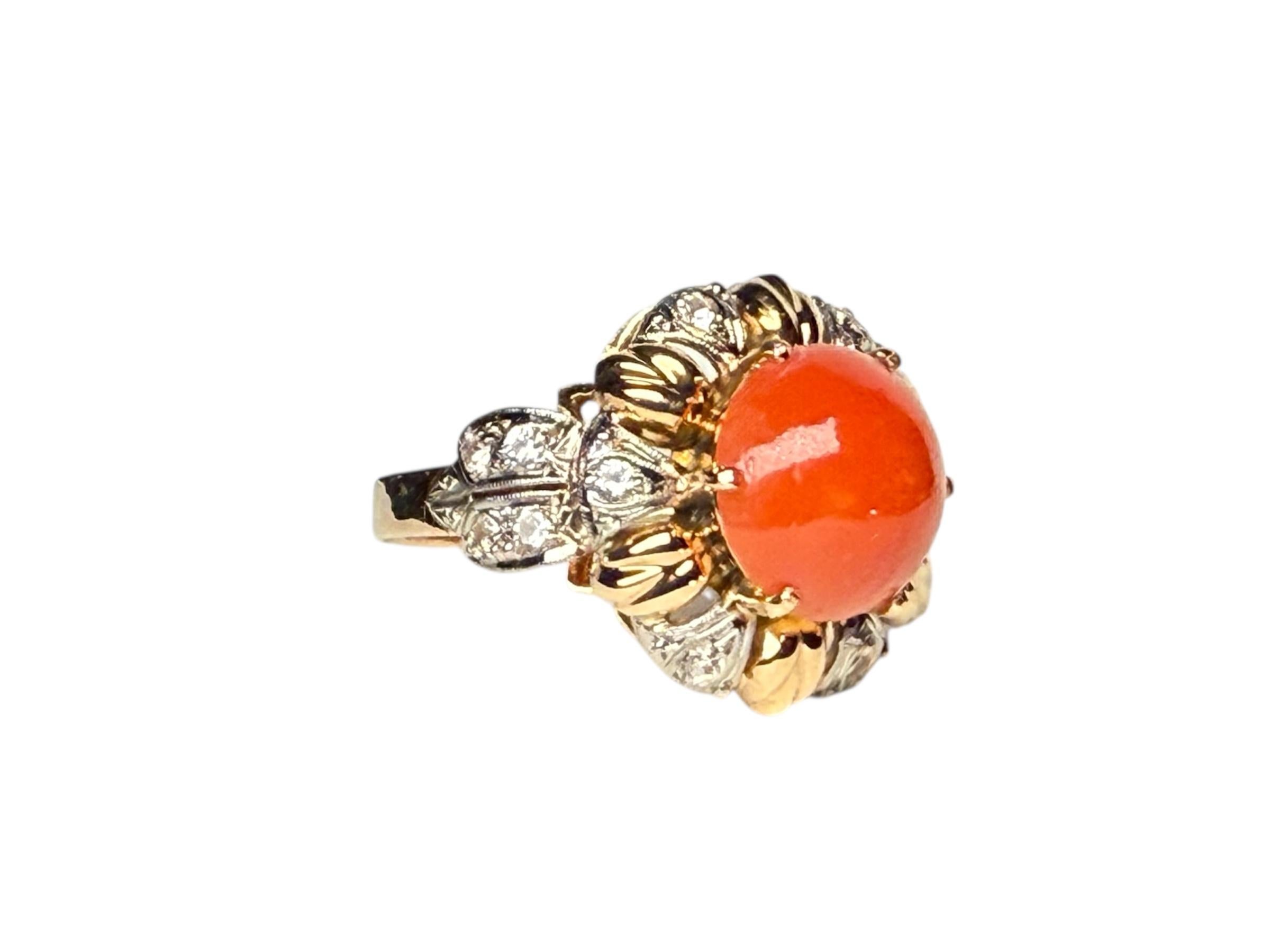 14K Gold Koralle Saphir Ring (Viktorianisch) im Angebot