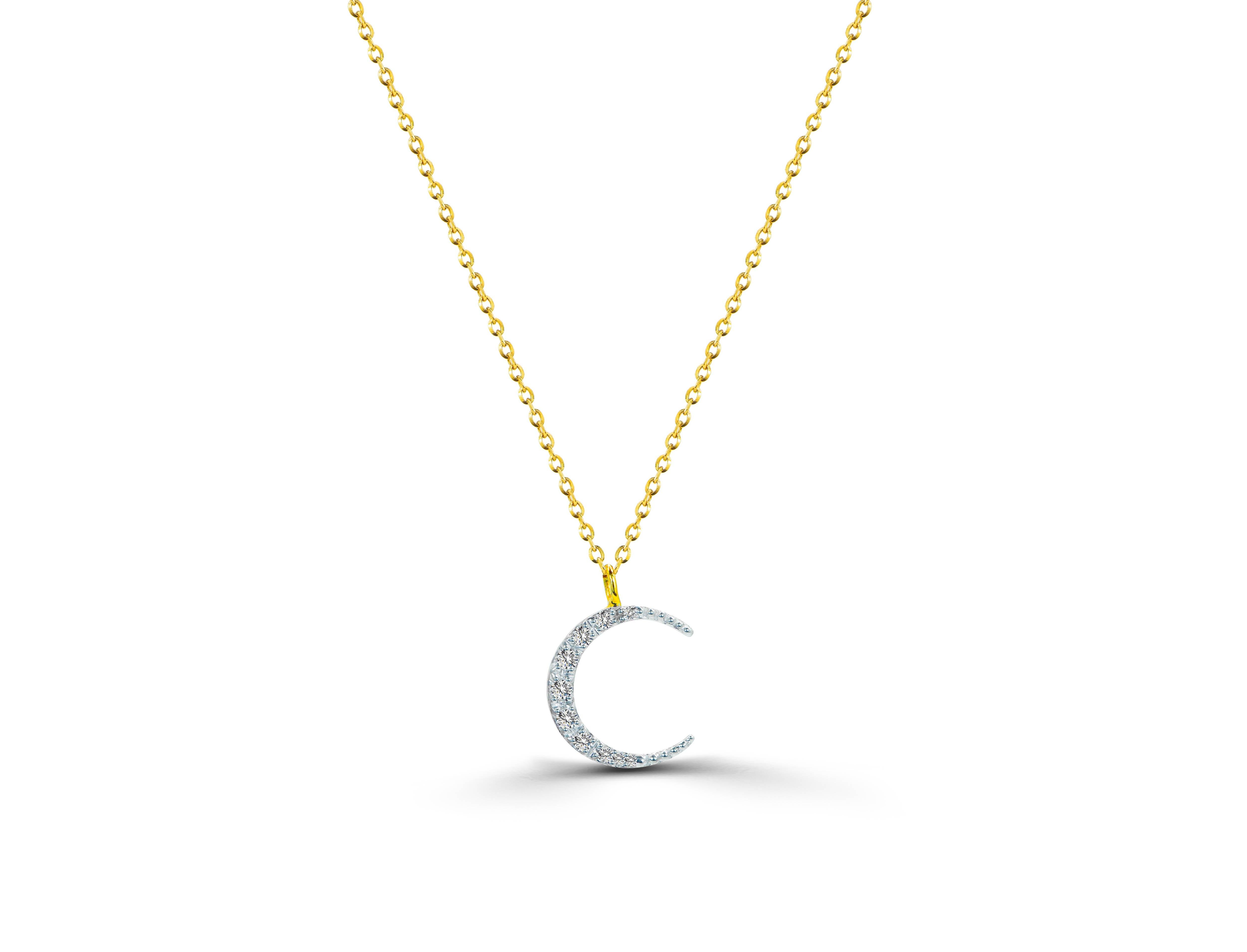 14K Gold Crescent Halbmond Diamant Halskette (Moderne) im Angebot