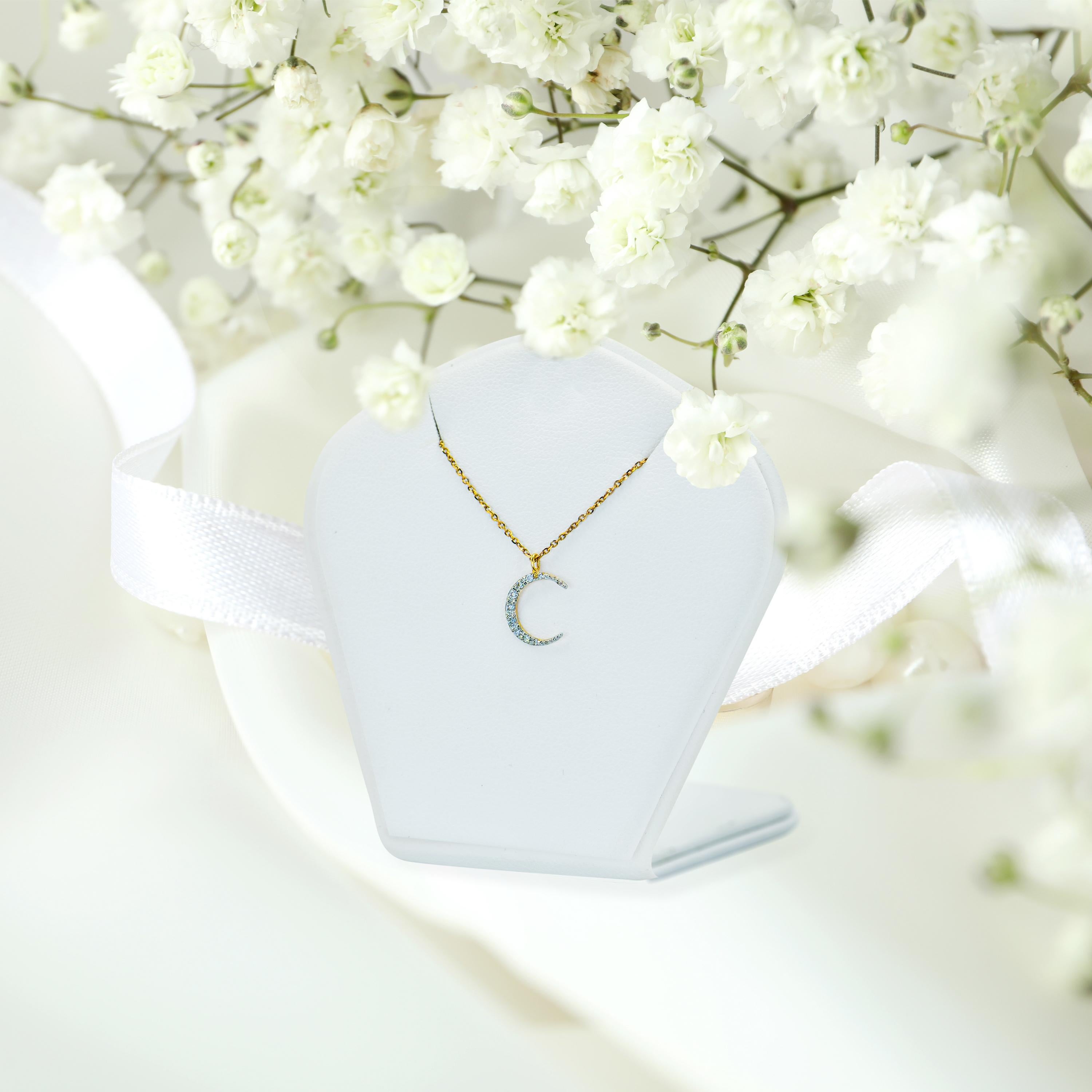 14K Gold Crescent Halbmond Diamant Halskette für Damen oder Herren im Angebot