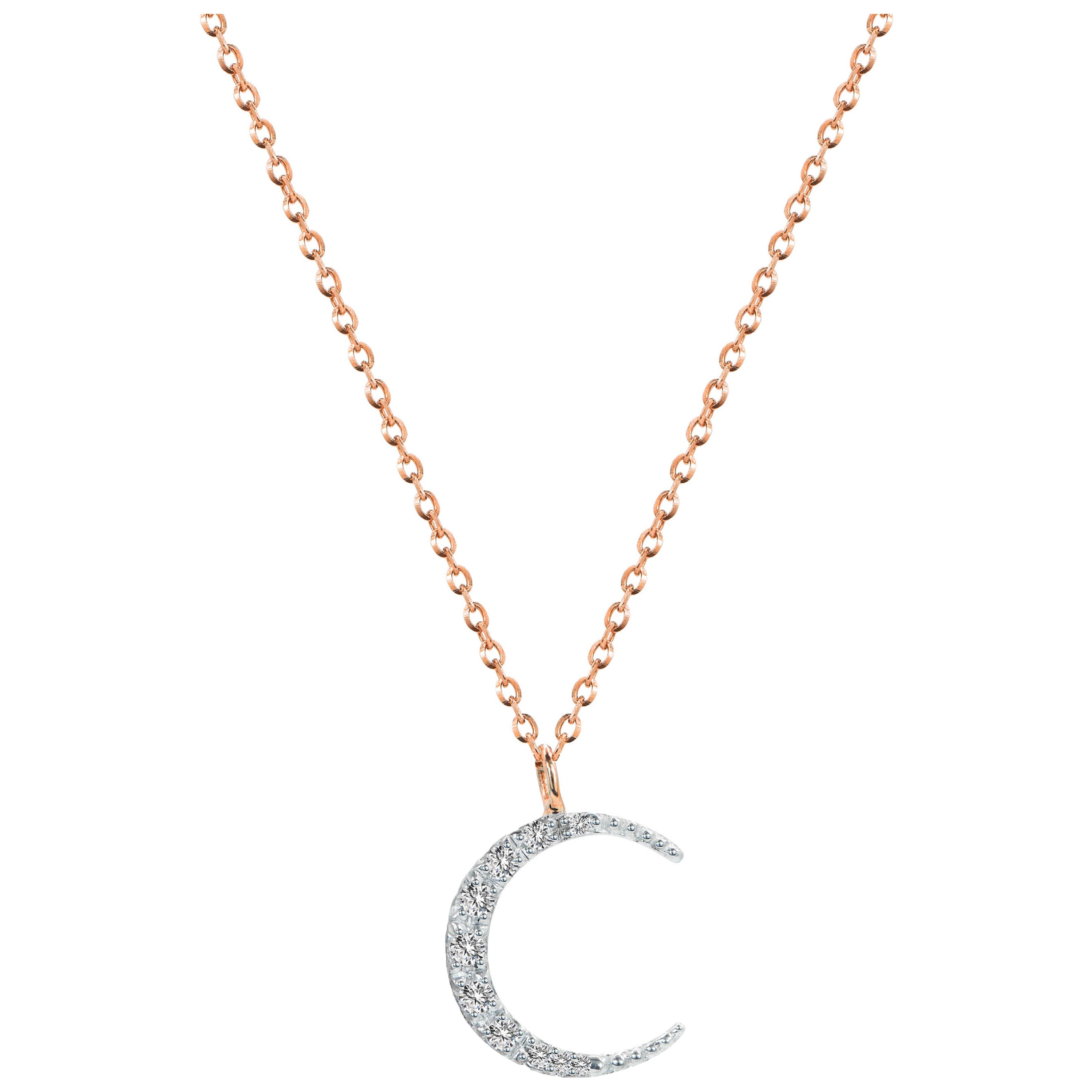Collar de Diamantes Media Luna Creciente de Oro de 14k