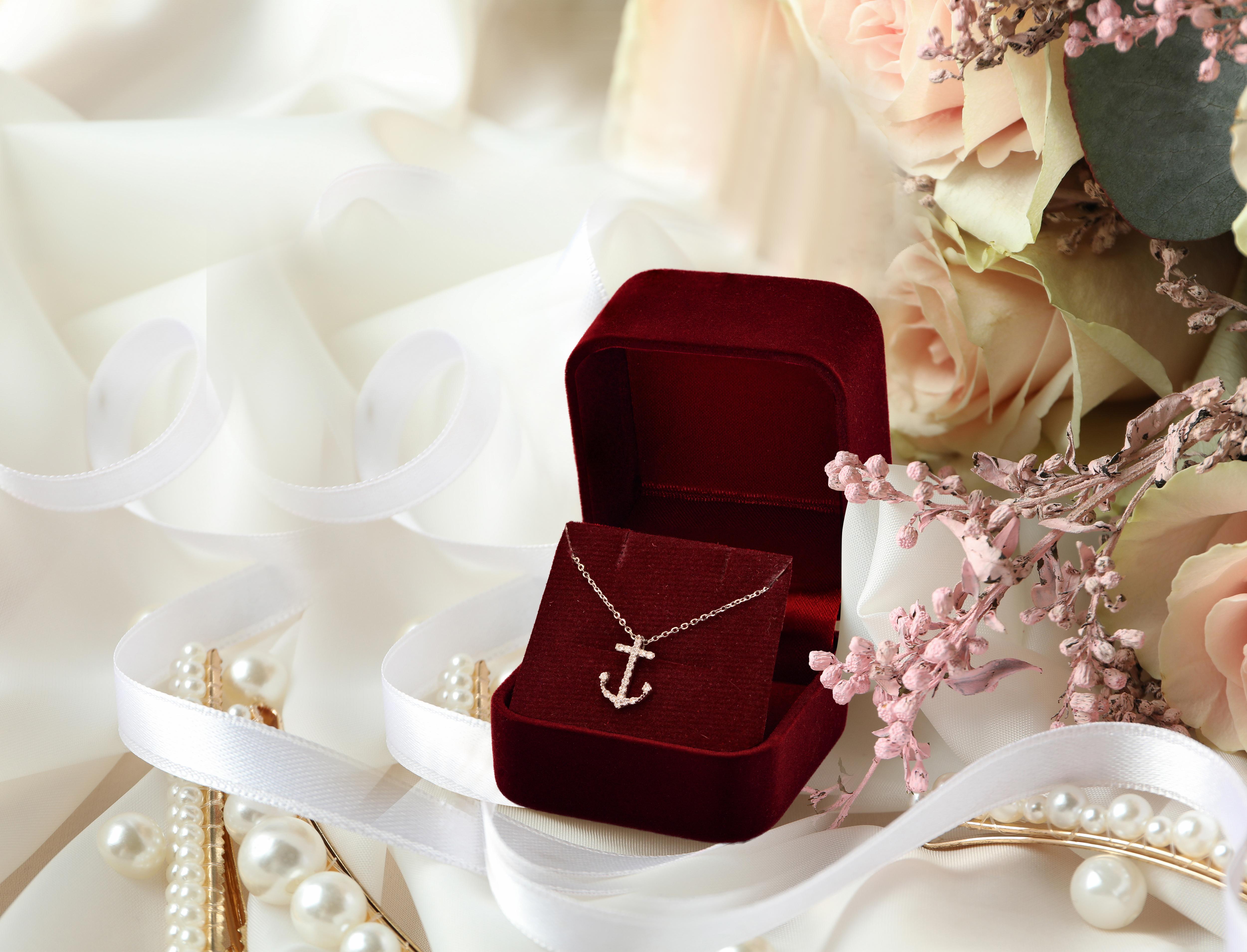 14K Gold Cross Anchor Necklace Sea Life Diamond Pendant Ocean Necklace For Sale 2