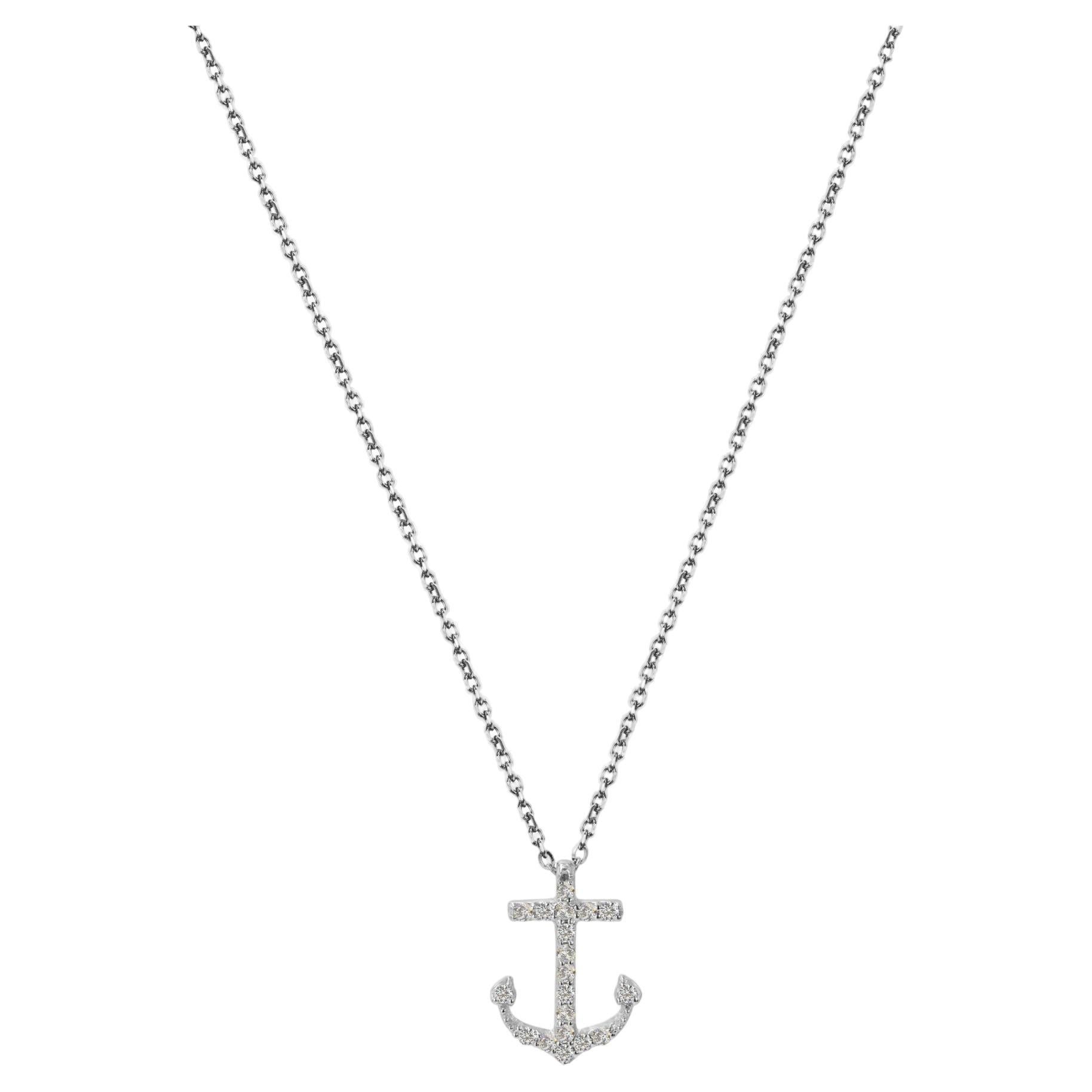14K Gold Cross Anchor Necklace Sea Life Diamond Pendant Ocean Necklace For Sale