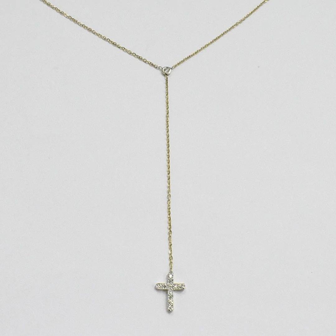 Diamond Cross Lariat Necklace is made of 14k solid gold available in three colors, White Gold / Rose Gold / Yellow Gold.

Natural genuine round cut diamond each diamond is hand selected by me to ensure quality and set by a master setter in our