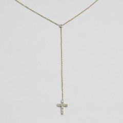 14k Gold Cross Lariat Necklace Diamond Lariat Necklace Cross Y Necklace