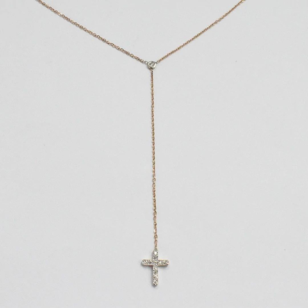Moderne Collier lariat en or 14 carats avec croix, collier lariat en diamants et collier en forme de Y en vente