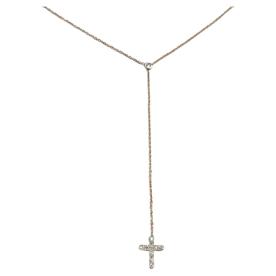 Collier lariat en or 14 carats avec croix, collier lariat en diamants et collier en forme de Y