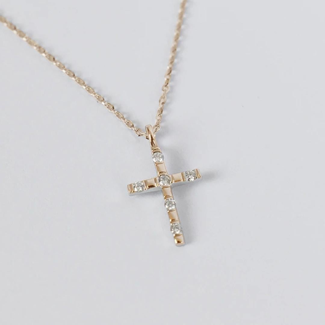 Modern 14k Gold Cross Necklace Christ Cross Pendant Religious Jesus Necklace For Sale