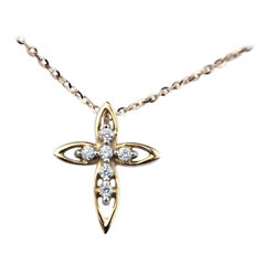14K Gold Cross Necklace Diamond Mini Cross Necklace Religious Necklace