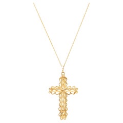 Retro 14K Gold Cross Necklace with Chain