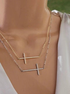 14k Gold Natural Diamond Cross Pendant With 18 Inch Chain.